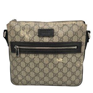 Gucci Dark Brown Leather and Signature GG Supreme Canvas Crossbody Bag